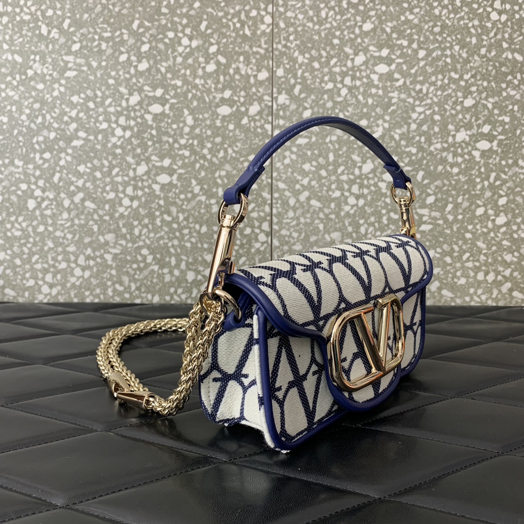 Valentino Garavani Loco Small Shoulder Bag in Blue Toile Iconographe